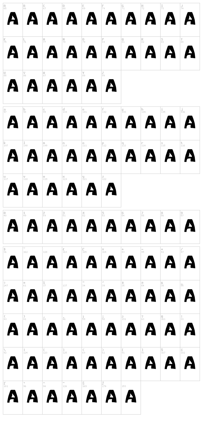 Mano Alzada font map